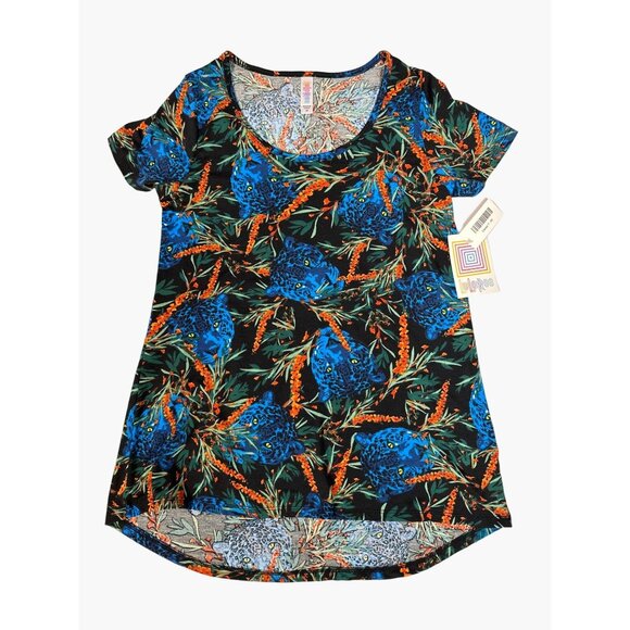 LuLaRoe Classic Tee XS Blue Jaguar Cheetah Unicorn Print Pullover Top NWT - Picture 1 of 5